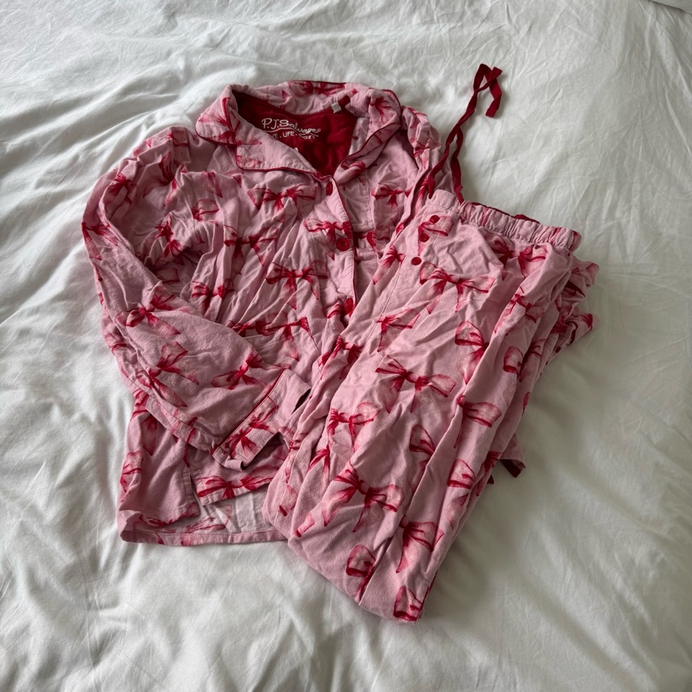 PJ Salvage Pink and Red Bow Pajama Set - Top Size Medium And Large For The Pants - Picture 2 of 11